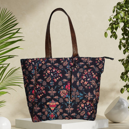 Ethnic Floral Paisley Print Canvas Tote Bag