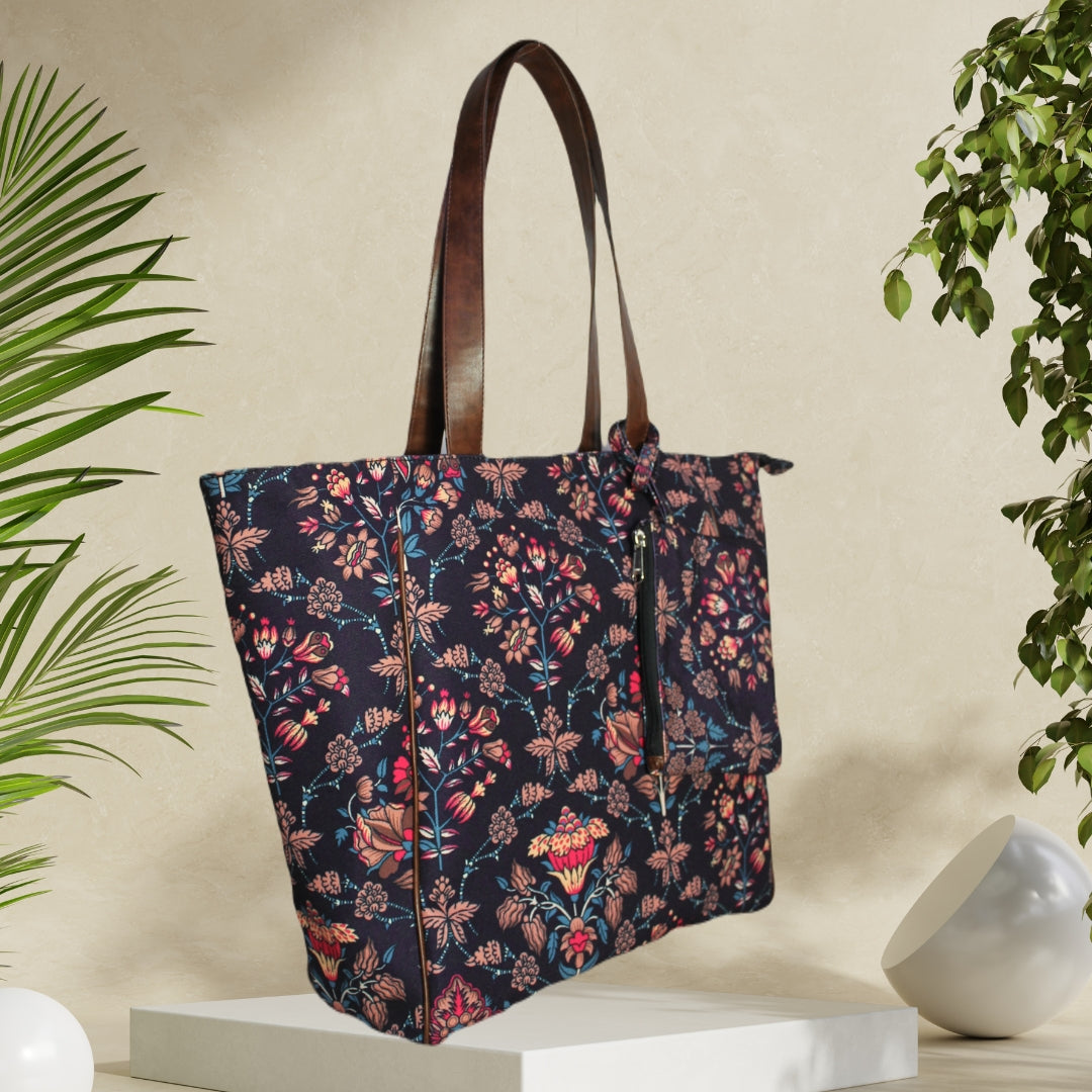 Ethnic Floral Paisley Print Canvas Tote Bag