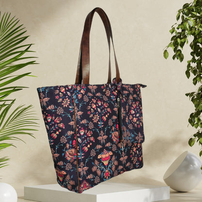 Ethnic Floral Paisley Print Canvas Tote Bag