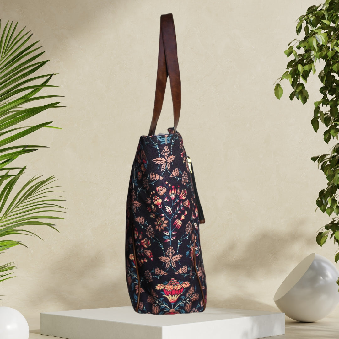 Ethnic Floral Paisley Print Canvas Tote Bag