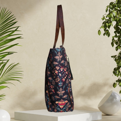 Ethnic Floral Paisley Print Canvas Tote Bag