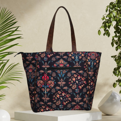 Ethnic Floral Paisley Print Canvas Tote Bag