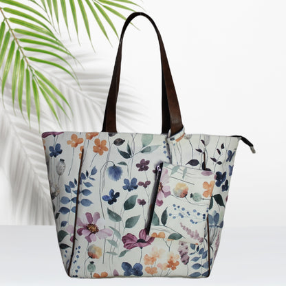 Watercolor Floral Print Tote Bag