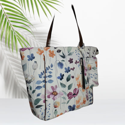 Watercolor Floral Print Tote Bag