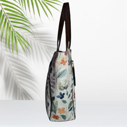 Watercolor Floral Print Tote Bag