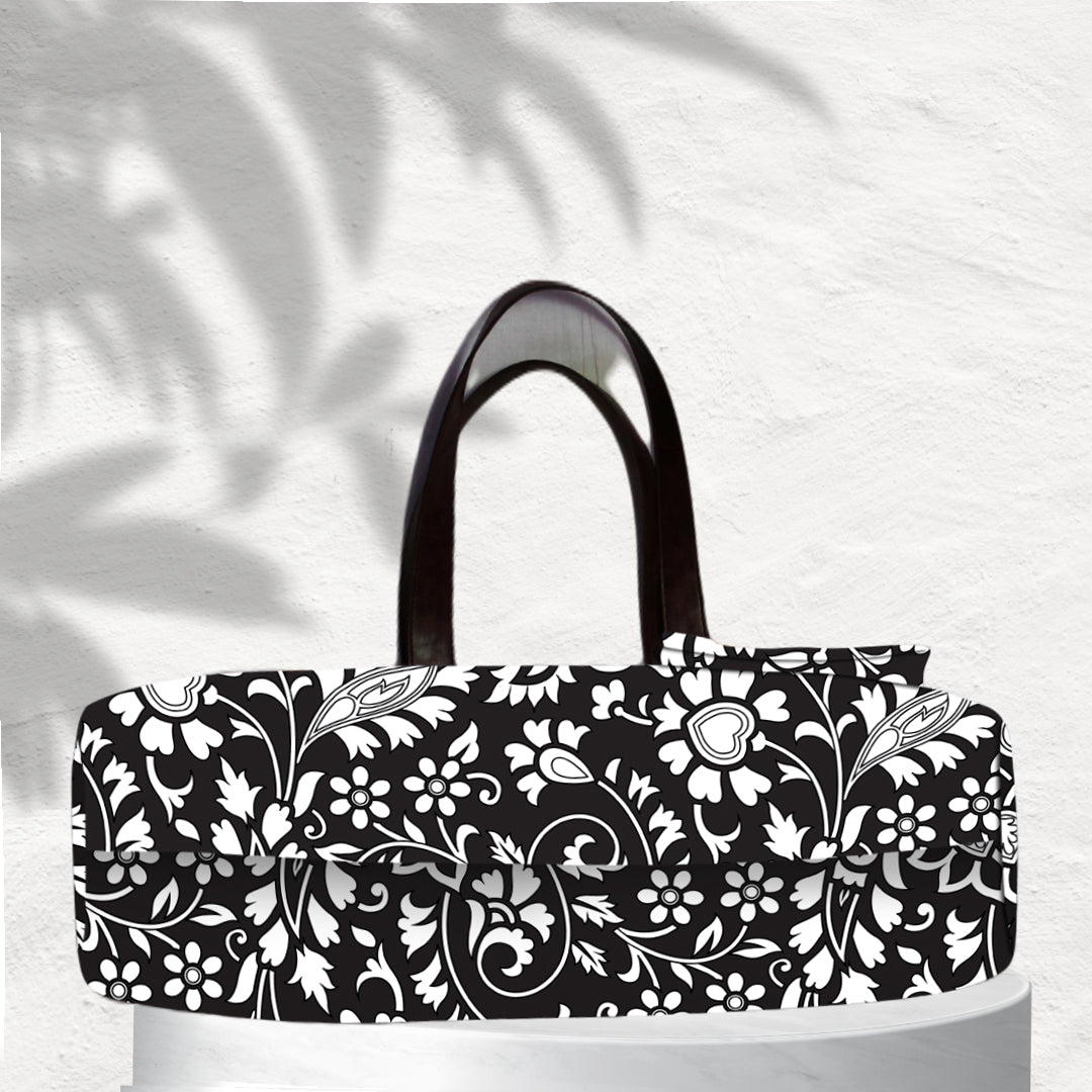 BLACK FLORAL PRINT TOTE BAG