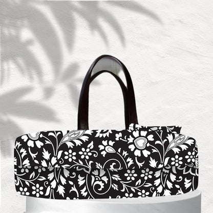 BLACK FLORAL PRINT TOTE BAG