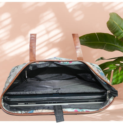 ETHNIC FLORAL PRINT TOTE BAG