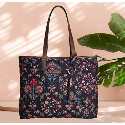 ETHNIC FLORAL PRINT TOTE BAG