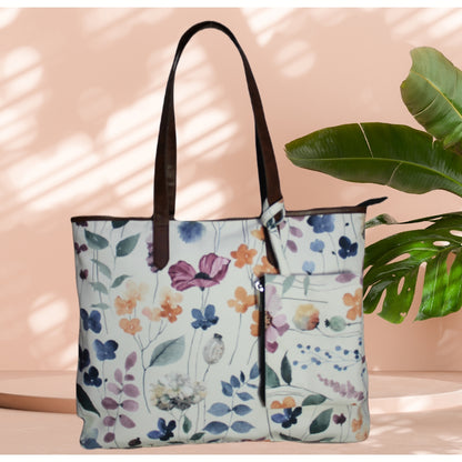 WATER COLOUR FLORAL PRINT TOTE BAG