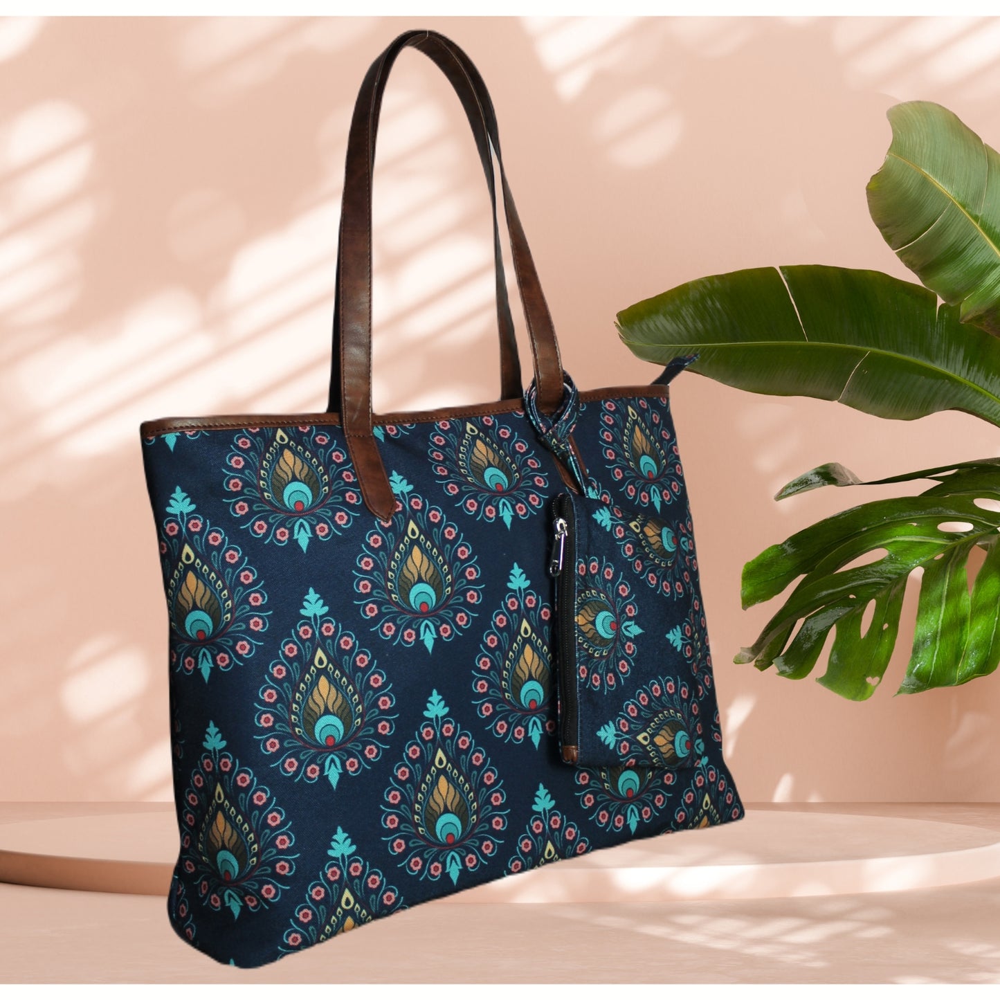 PEACOCK FEATHERT PRINT TOTE BAG