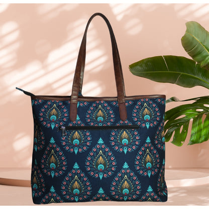 PEACOCK FEATHERT PRINT TOTE BAG