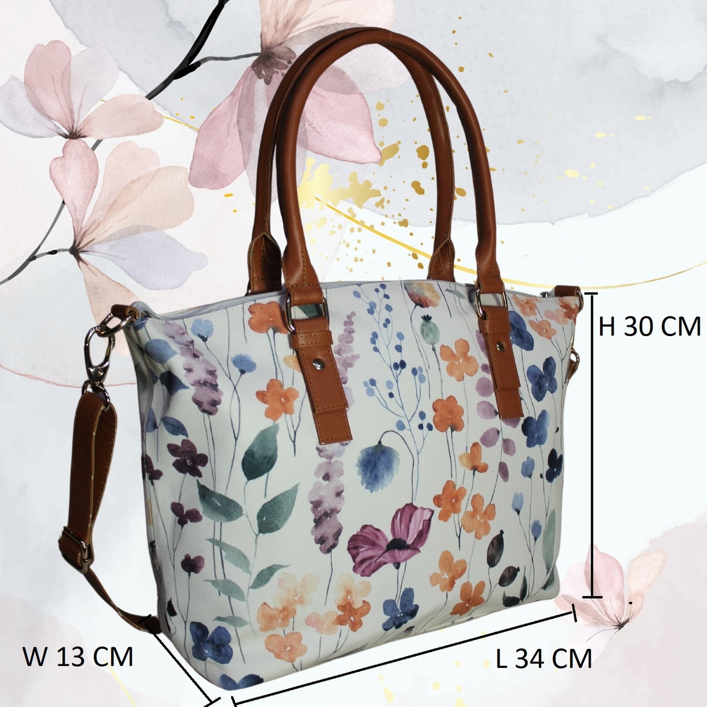 Black Floral Printed Canvas Tote Bag