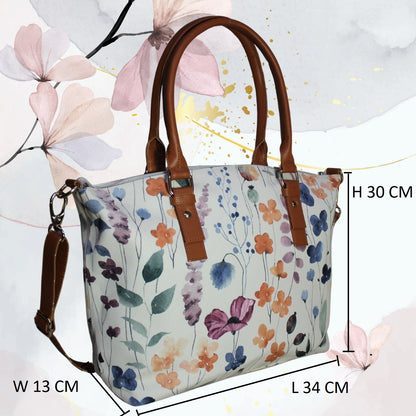Black Floral Printed Canvas Tote Bag
