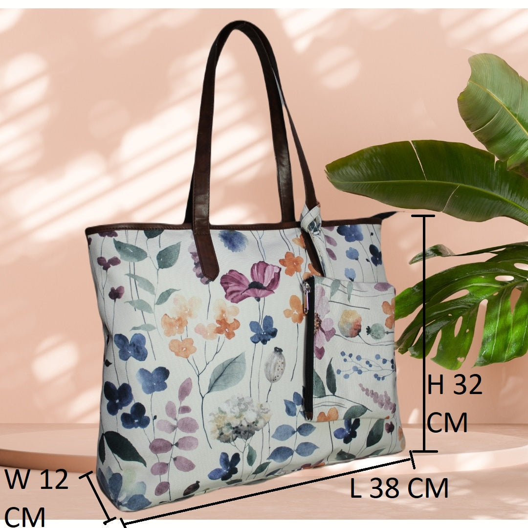 BLACK FLORAL PRINT TOTE BAG