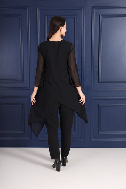 Elegant Sequins Embellished Asymmetric Tunic & Pant Set