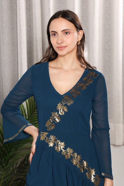 Premium Sequins Motif Frilled Evening Dress for Women