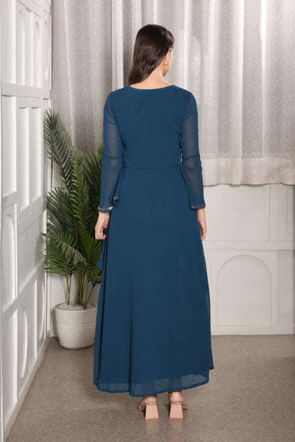 Premium Sequins Motif Frilled Evening Dress for Women