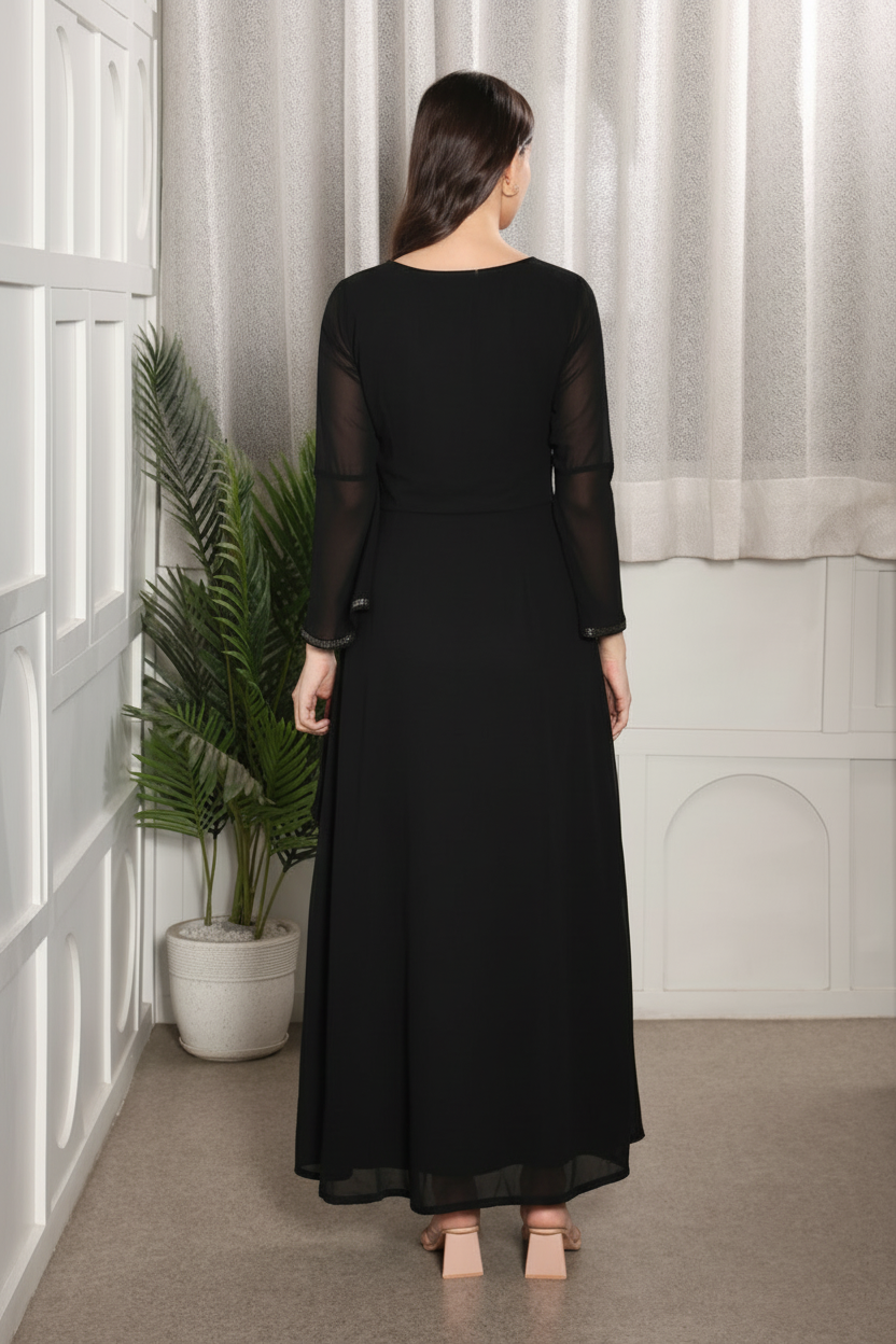 Premium Sequins Motif Frilled Evening Dress for Women
