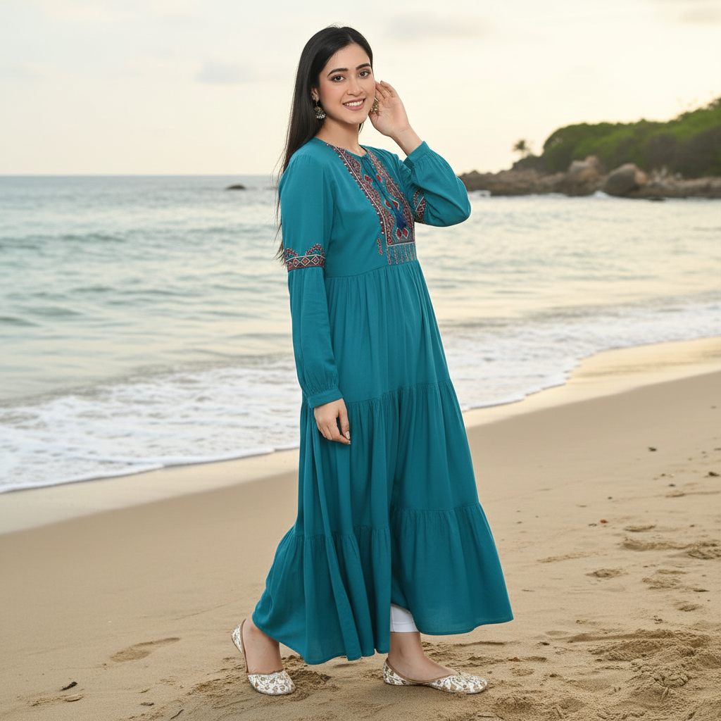 Ethnic Embroidered Rayon Tunic for Women