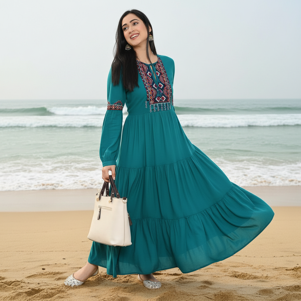 Ethnic Embroidered Rayon Tunic for Women
