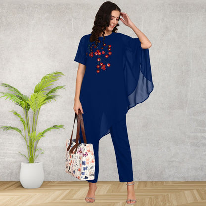 Glam Sequin-Adorned Asymmetric Top with Matching Pants