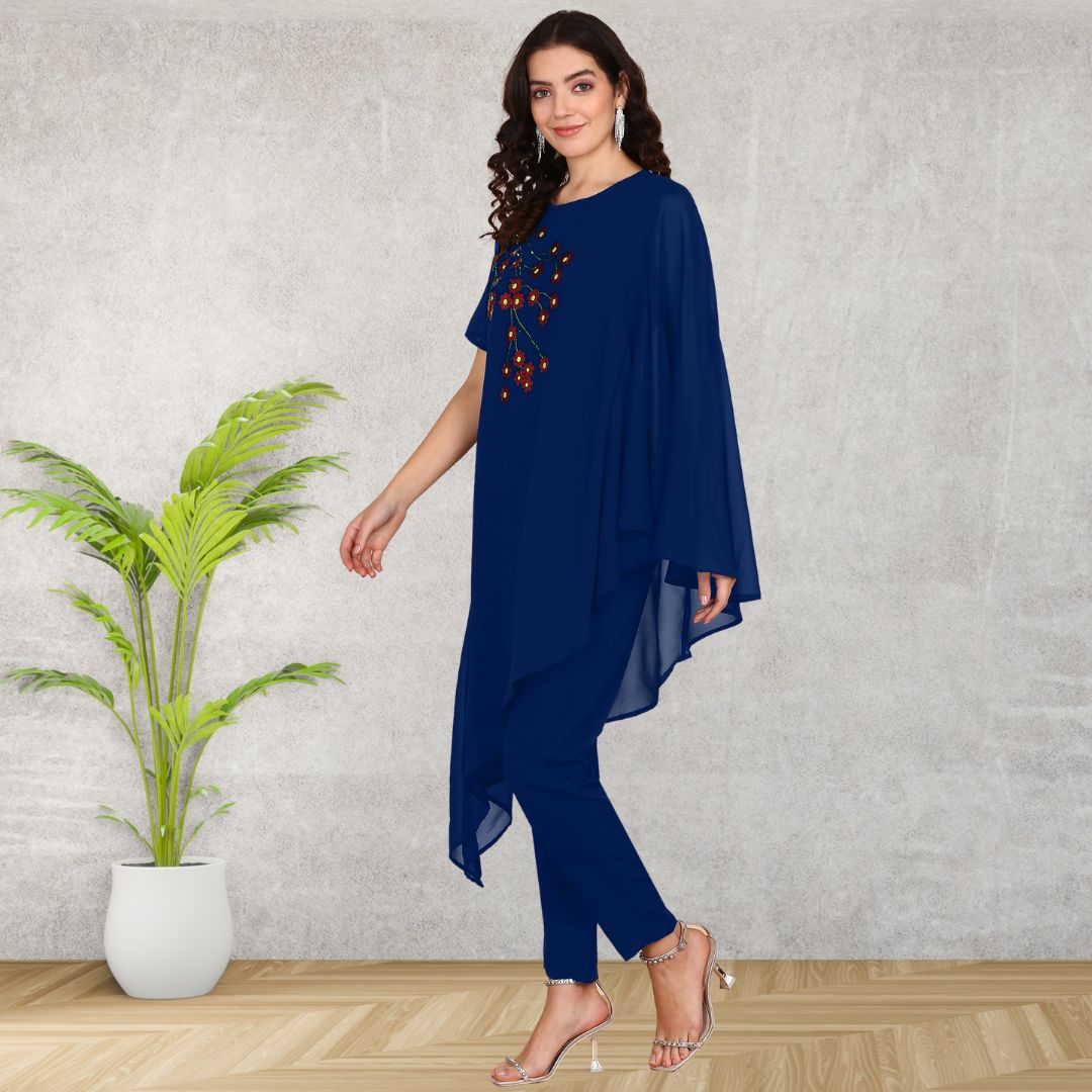 Glam Sequin-Adorned Asymmetric Top with Matching Pants