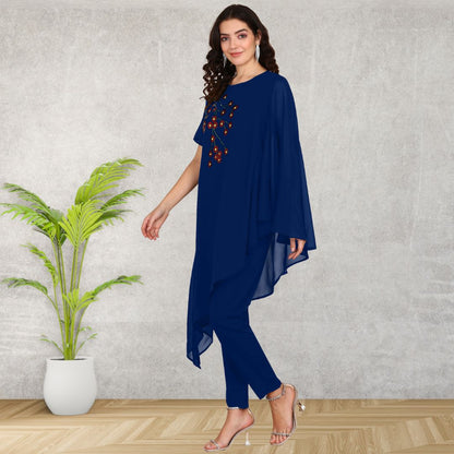 Glam Sequin-Adorned Asymmetric Top with Matching Pants