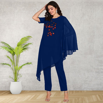 Glam Sequin-Adorned Asymmetric Top with Matching Pants