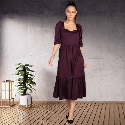 Women Fit and Flare Purple Spandex Dress