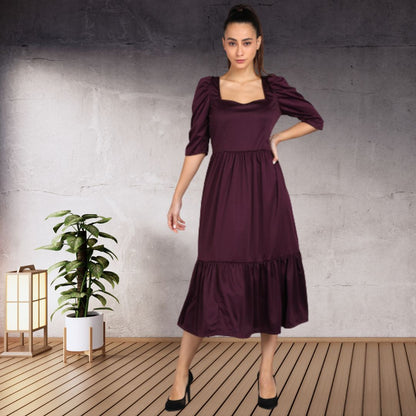 Women Fit and Flare Purple Spandex Dress