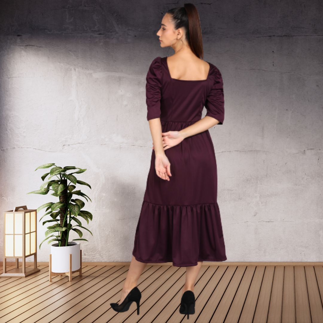 Women Fit and Flare Purple Spandex Dress