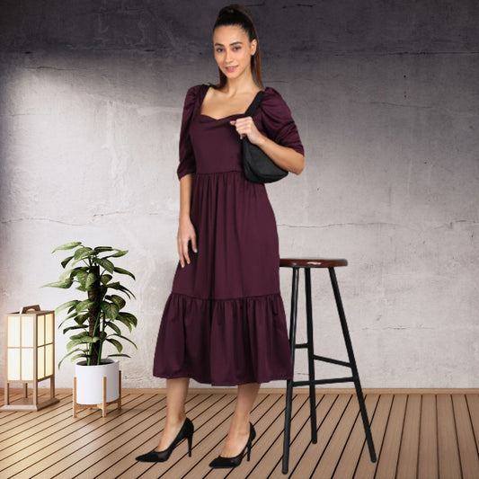 Women Fit and Flare Purple Spandex Dress