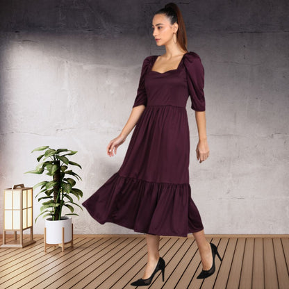 Women Fit and Flare Purple Spandex Dress
