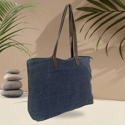 Timeless Linen Handbag with Genuine Leather Handles