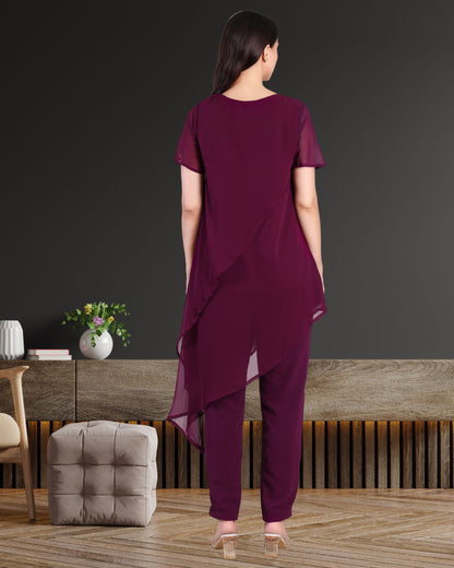Women’s Sequins Motifs Embellished Asymmetric Top & Pant Set