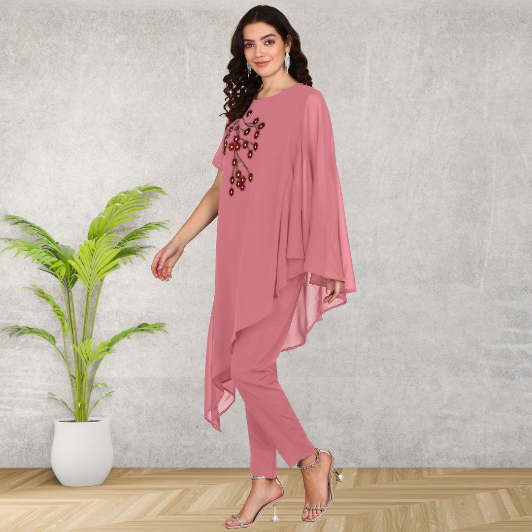 ✨ Sequin Embellished Asymmetric Georgette Top & Pant Set for Women