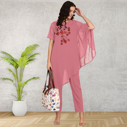 ✨ Sequin Embellished Asymmetric Georgette Top & Pant Set for Women