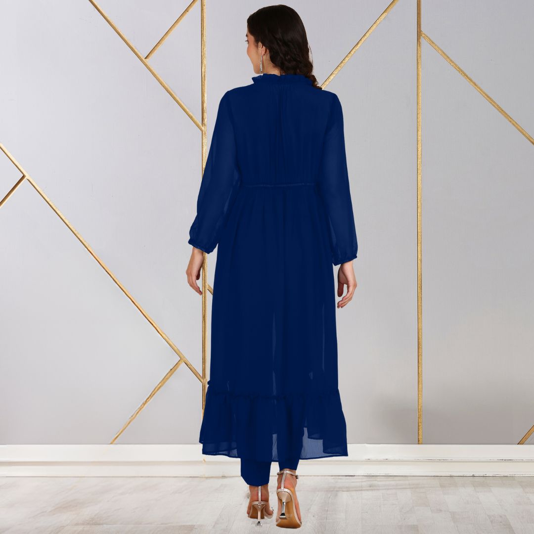 ✨ Peacock Feather Sequin Motifs Georgette Tunic & Pant Set for Women