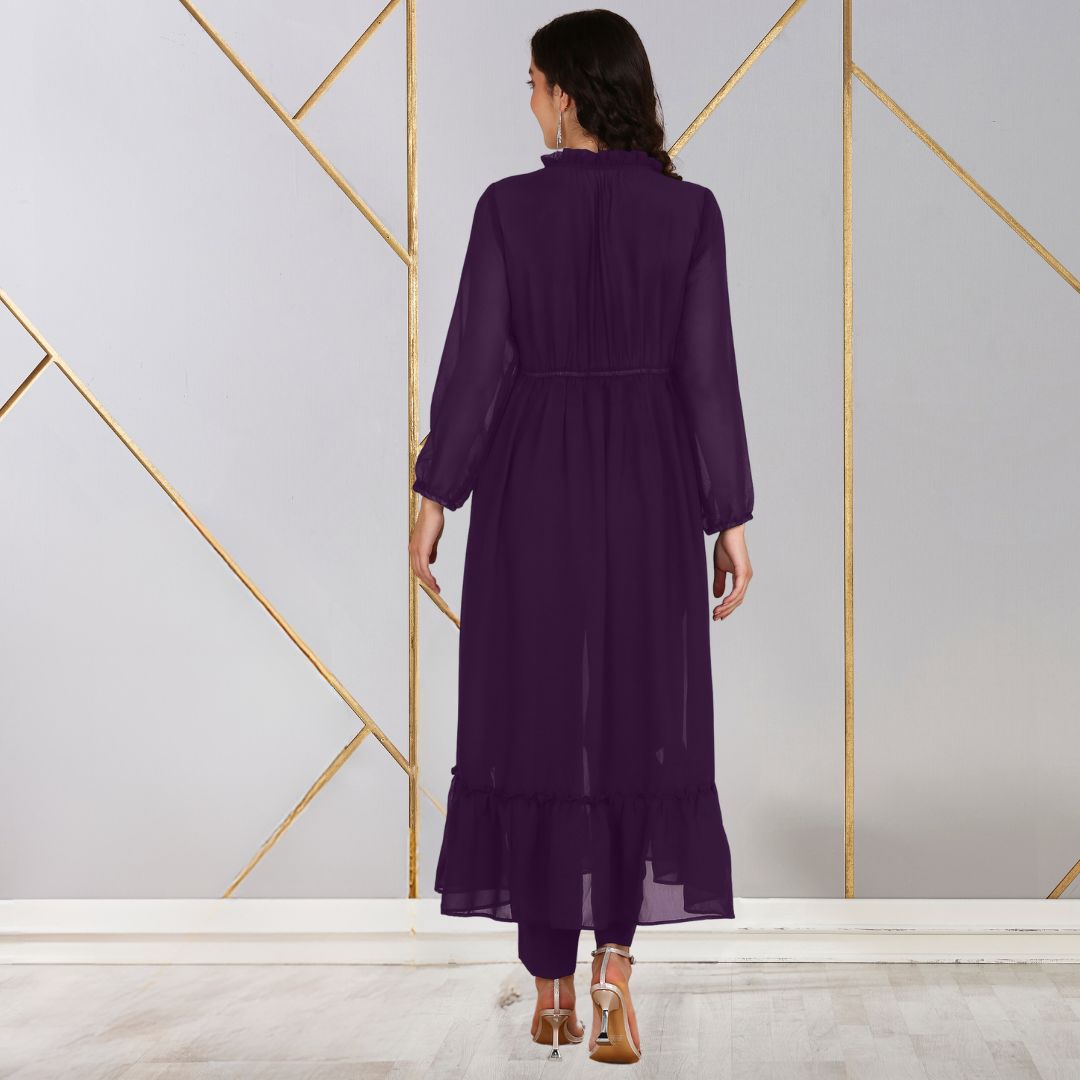 ✨ Peacock Feather Sequin Motifs Georgette Tunic & Pant Set for Women