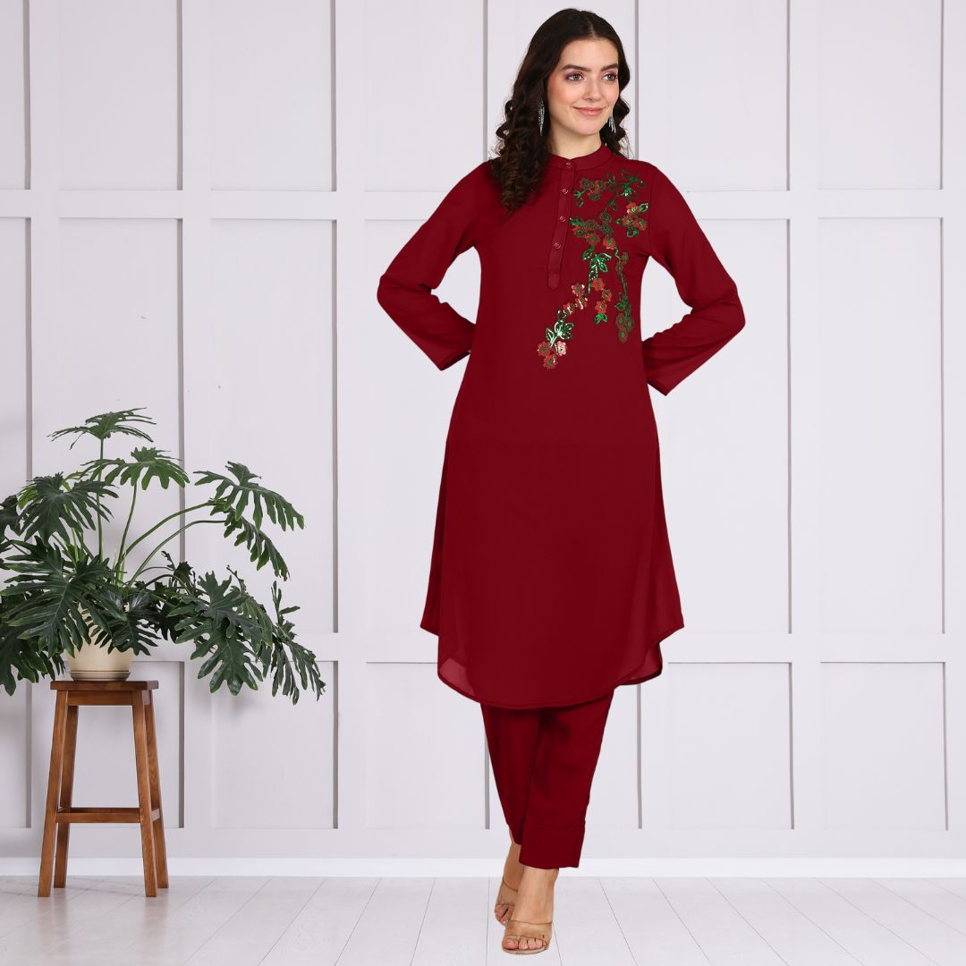 Sequin-Embellished Women’s Rayon Top & Pant Co-Ord Set – Festive & Party Wear