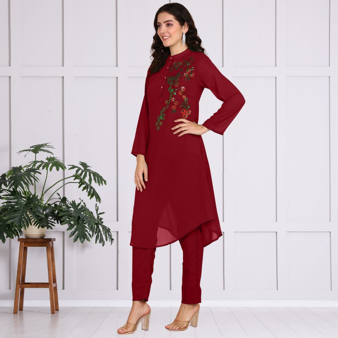 Sequin-Embellished Women’s Rayon Top & Pant Co-Ord Set – Festive & Party Wear