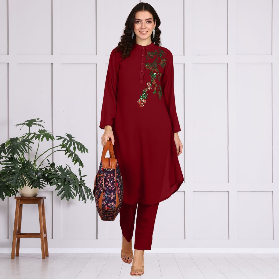 Sequin-Embellished Women’s Rayon Top & Pant Co-Ord Set – Festive & Party Wear