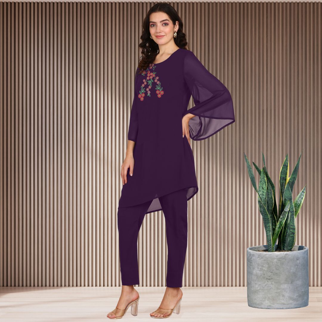 ✨ Women’s Sequins Embellished Asymmetric Top & Pant Set