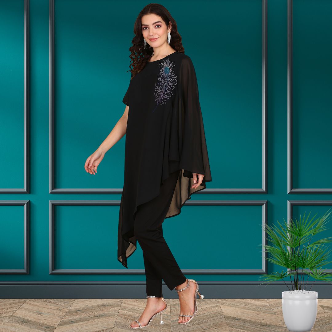 ✨ Women’s Sequins Embellished Asymmetric Top & Pant Set