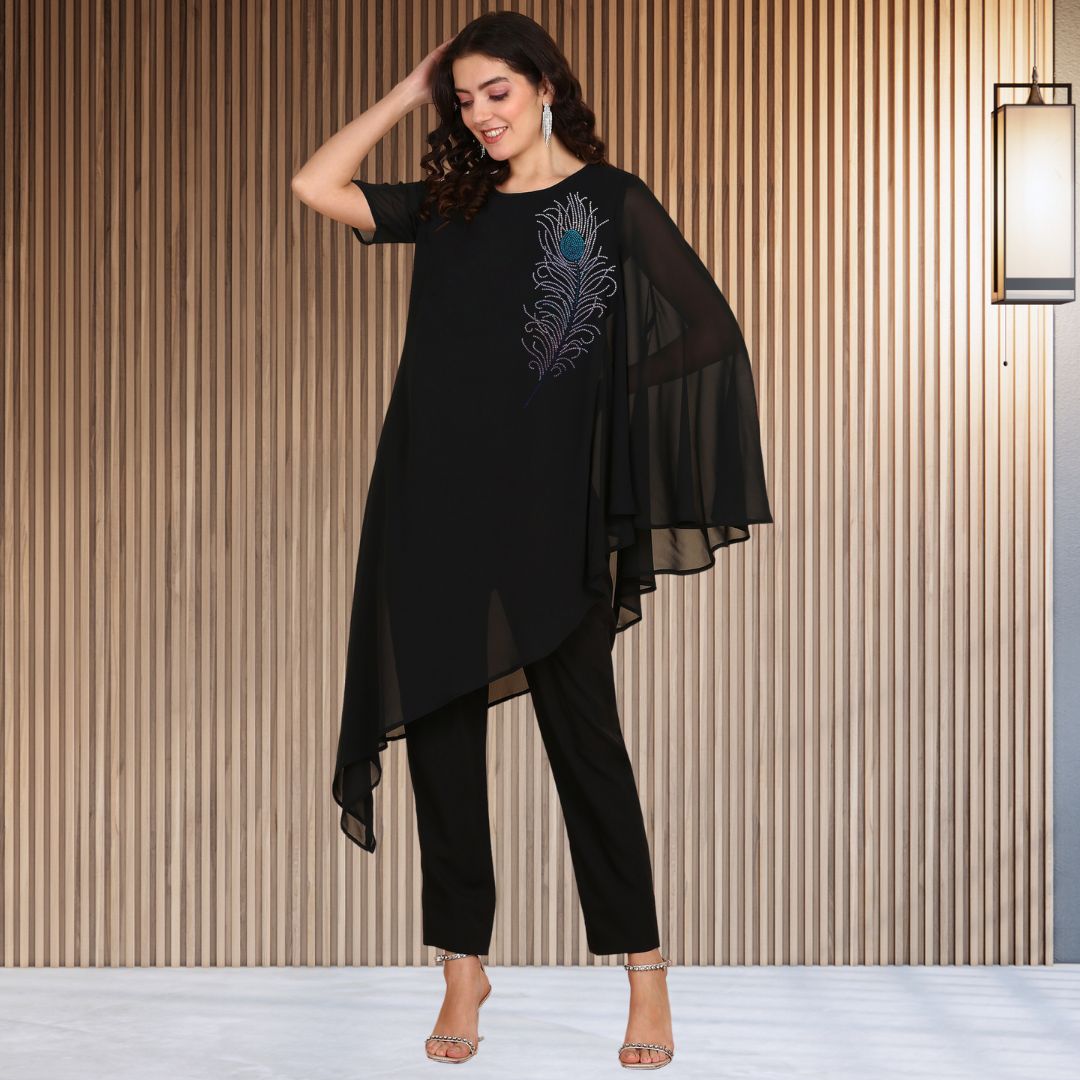✨ Women’s Sequins Embellished Asymmetric Top & Pant Set