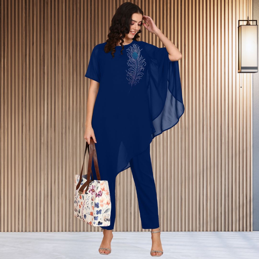 ✨ Women’s Sequins Embellished Asymmetric Top & Pant Set