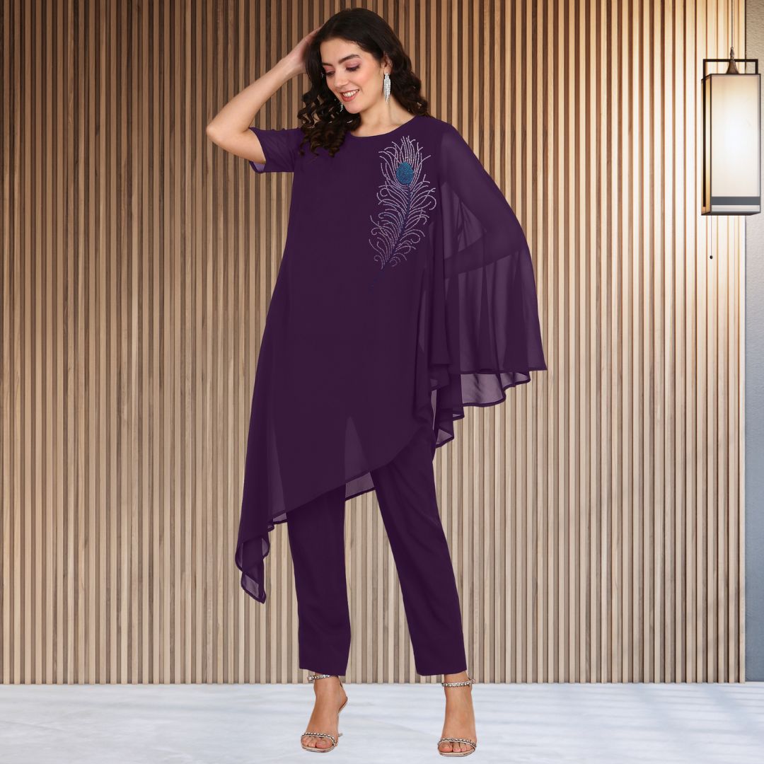 ✨ Women’s Sequins Embellished Asymmetric Top & Pant Set