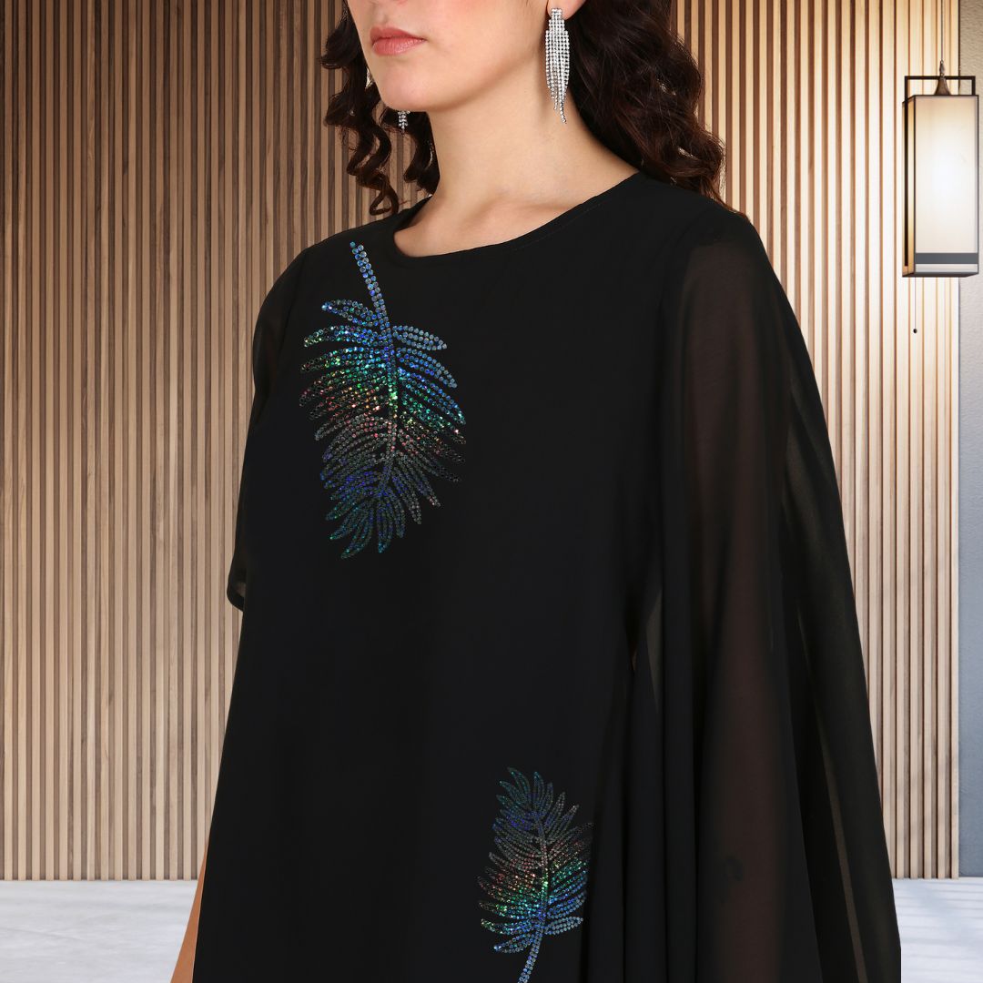 Asymmetric Sequin Embellished Women’s Georgette Top & Pant Co-Ord Set – Festive Party Wear