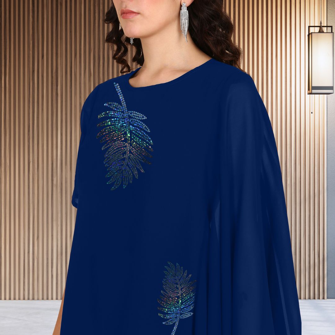 Asymmetric Sequin Embellished Women’s Georgette Top & Pant Co-Ord Set – Festive Party Wear